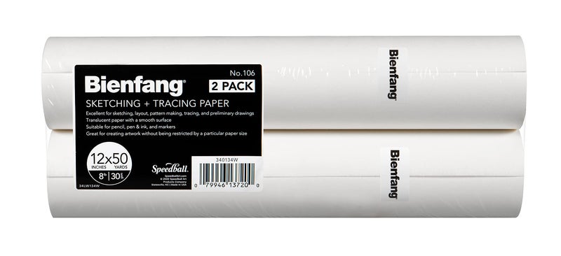 Bienfang Sketching & Tracing Paper Roll, White, 12 Inches x 50 Yards (2-Pack) - for Drawing, Trace, Sketch, Sewing Pattern - Image 1